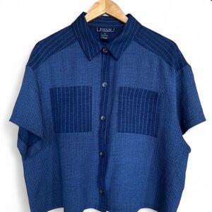 New York Clothing Co Soft Denim Style Crop Button Up Collar Patchwork Western